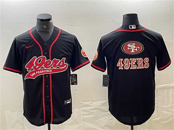 Mens San Francisco 49ers Black Team Big Logo With Patch Cool Base Stitched Baseball Jersey